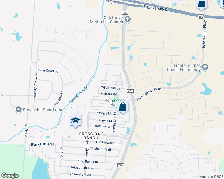 map of restaurants, bars, coffee shops, grocery stores, and more near 9020 Wild Rose Lane in Cross Roads