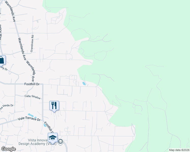 map of restaurants, bars, coffee shops, grocery stores, and more near 2362 Edgehill Road in Vista
