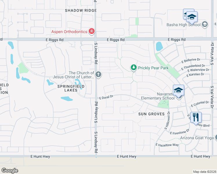 map of restaurants, bars, coffee shops, grocery stores, and more near 4122 East La Costa Drive in Chandler