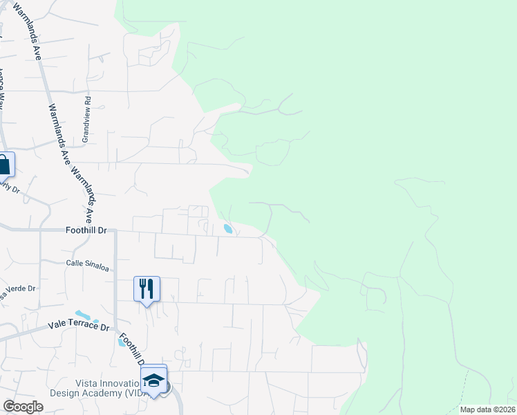 map of restaurants, bars, coffee shops, grocery stores, and more near 2362 Edgehill Road in Vista