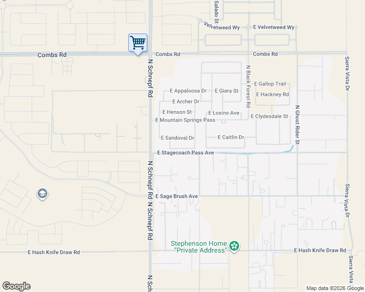 map of restaurants, bars, coffee shops, grocery stores, and more near 3671 East Stagecoach Pass Avenue in Queen Creek