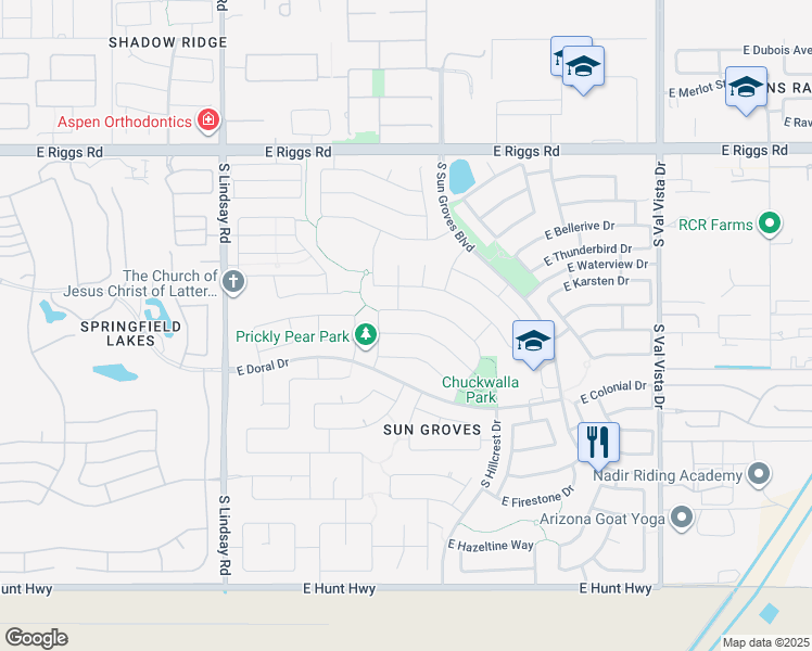 map of restaurants, bars, coffee shops, grocery stores, and more near 4436 East La Costa Drive in Chandler
