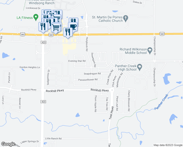 map of restaurants, bars, coffee shops, grocery stores, and more near 1885 Snapdragon Road in Frisco