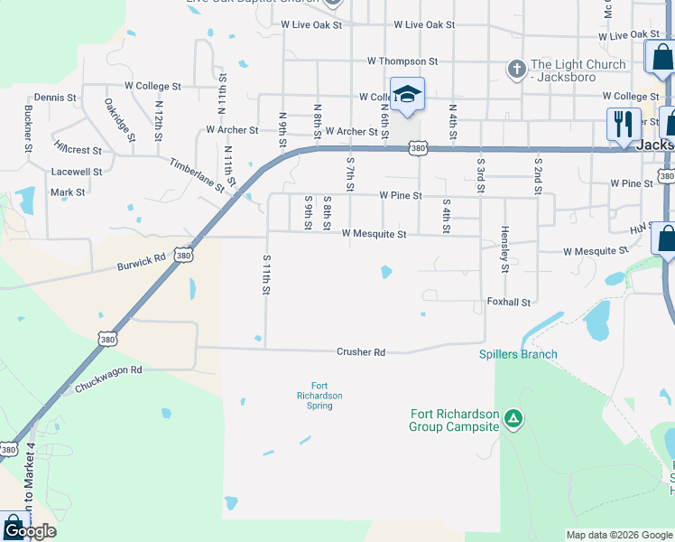 map of restaurants, bars, coffee shops, grocery stores, and more near in Jacksboro