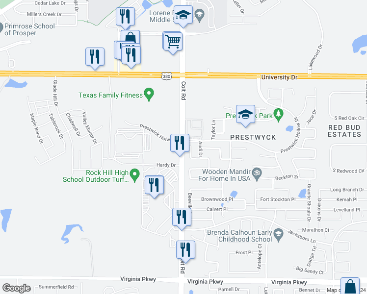 map of restaurants, bars, coffee shops, grocery stores, and more near 988 Coit Road in Frisco