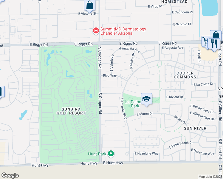 map of restaurants, bars, coffee shops, grocery stores, and more near 2054 East Indian Wells Drive in Chandler