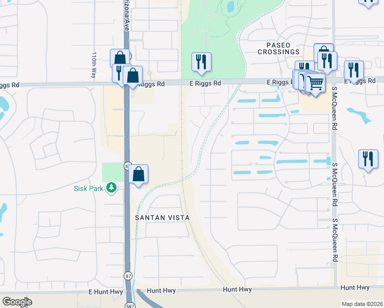 map of restaurants, bars, coffee shops, grocery stores, and more near 6361 Fresno Street in Chandler