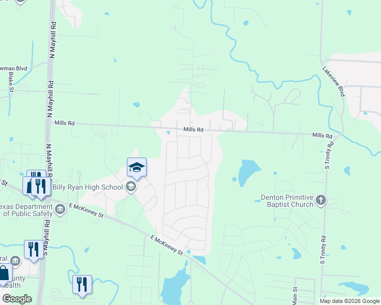 map of restaurants, bars, coffee shops, grocery stores, and more near Oil in Denton