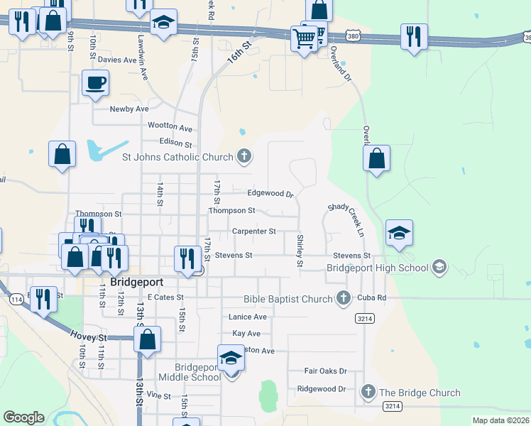 map of restaurants, bars, coffee shops, grocery stores, and more near 1815 Carpenter Street in Bridgeport
