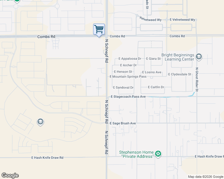 map of restaurants, bars, coffee shops, grocery stores, and more near 3503 East Stagecoach Pass Avenue in San Tan Valley
