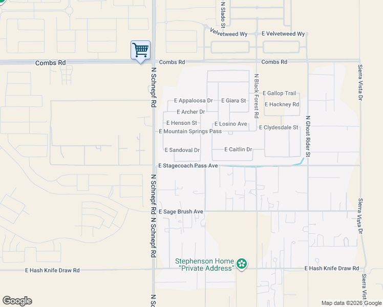 map of restaurants, bars, coffee shops, grocery stores, and more near 3837 East Stagecoach Pass Avenue in Queen Creek