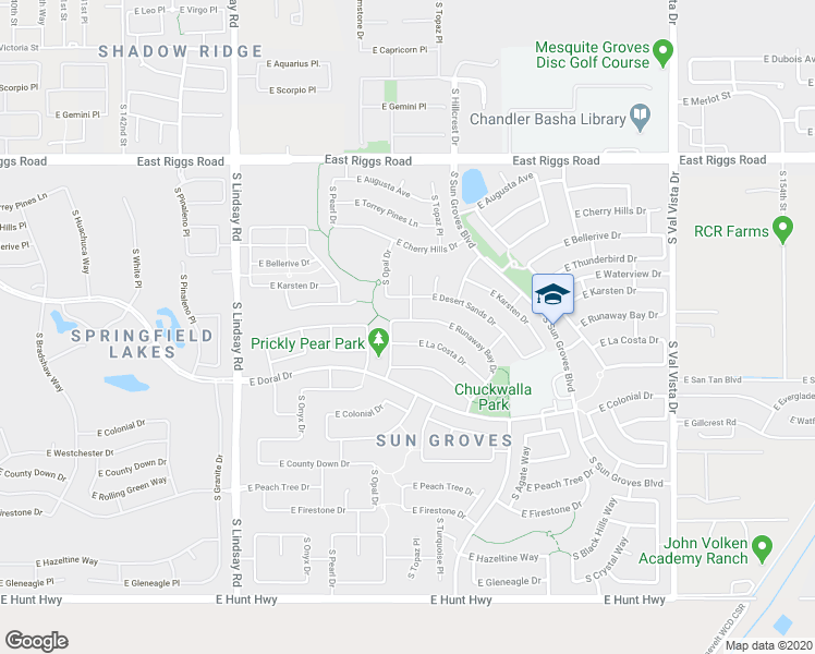 map of restaurants, bars, coffee shops, grocery stores, and more near 4397 East La Costa Drive in Chandler
