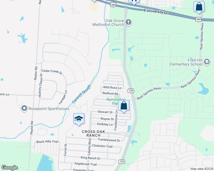 map of restaurants, bars, coffee shops, grocery stores, and more near 8923 Wild Rose Lane in Cross Roads