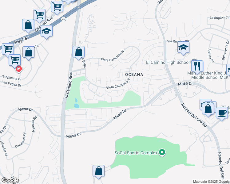 map of restaurants, bars, coffee shops, grocery stores, and more near 3747 Vista Campana North in Oceanside