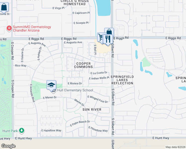map of restaurants, bars, coffee shops, grocery stores, and more near 2841 East La Costa Drive in Chandler