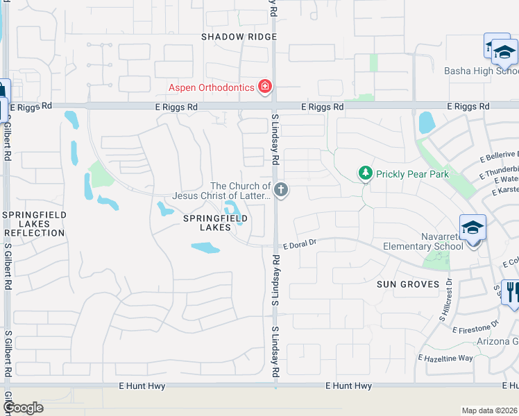 map of restaurants, bars, coffee shops, grocery stores, and more near 3930 East Runaway Bay Place in Chandler