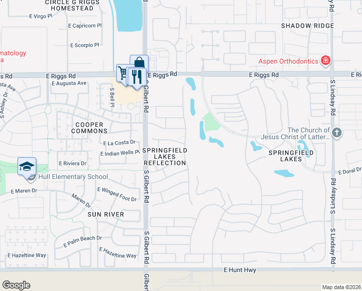 map of restaurants, bars, coffee shops, grocery stores, and more near 6291 South 4 Peaks Place in Chandler