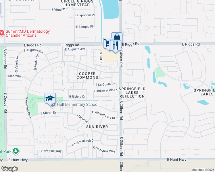 map of restaurants, bars, coffee shops, grocery stores, and more near 2950 East La Costa Drive in Chandler