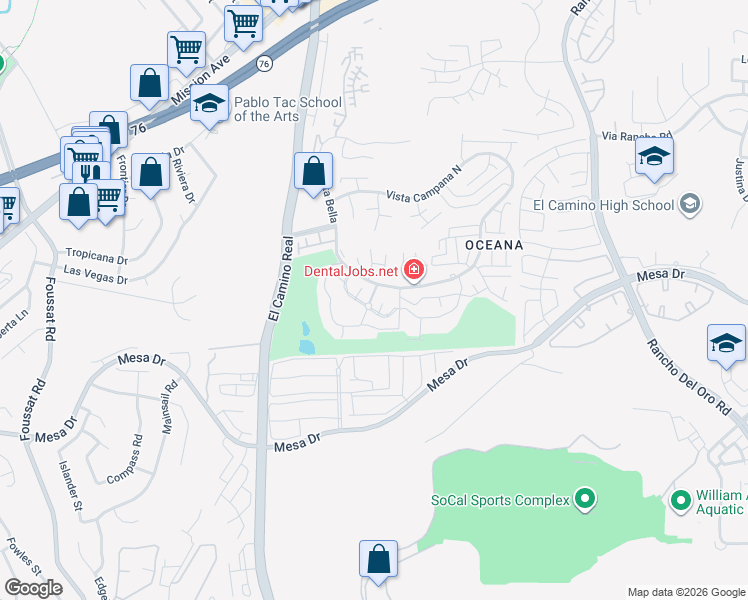 map of restaurants, bars, coffee shops, grocery stores, and more near 3630 Vista Campana South in Oceanside
