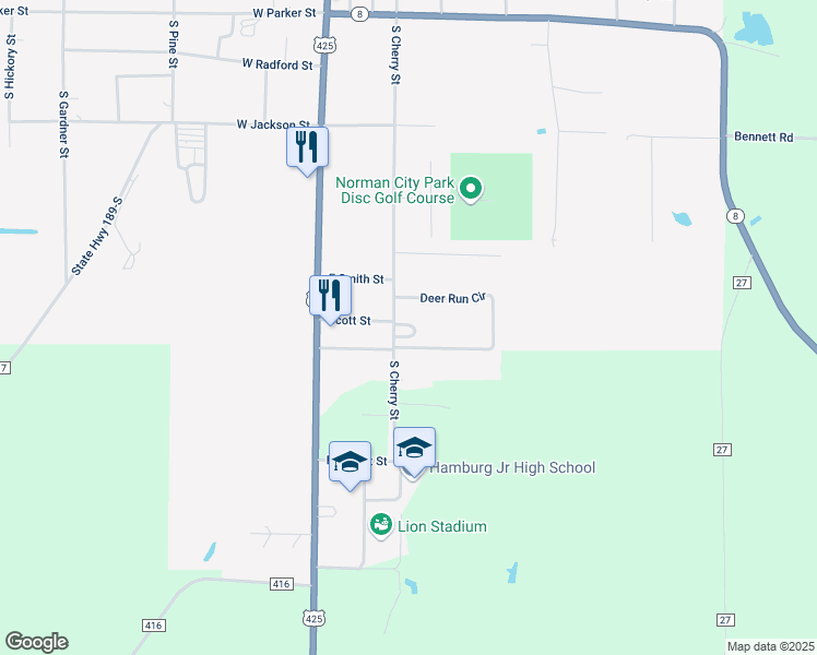 map of restaurants, bars, coffee shops, grocery stores, and more near 811 South Cherry Street in Hamburg