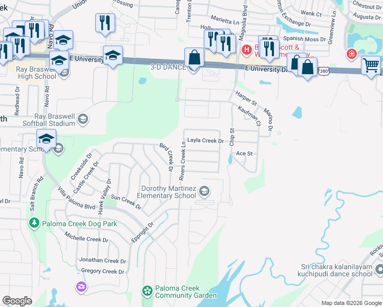 map of restaurants, bars, coffee shops, grocery stores, and more near 3016 Layla Creek Drive in Little Elm