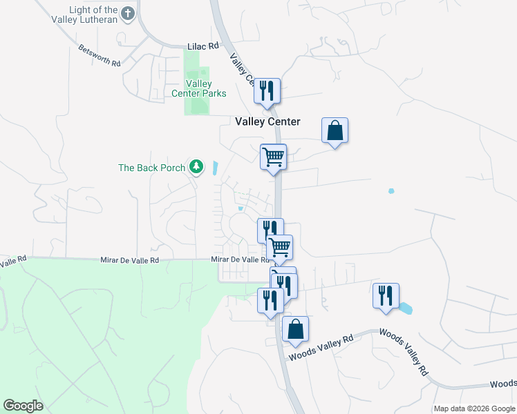 map of restaurants, bars, coffee shops, grocery stores, and more near 27818 Valley Center Road in Valley Center