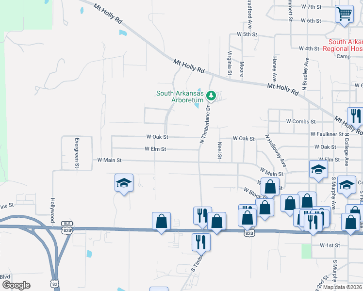 map of restaurants, bars, coffee shops, grocery stores, and more near 2005 West Oak Street in El Dorado