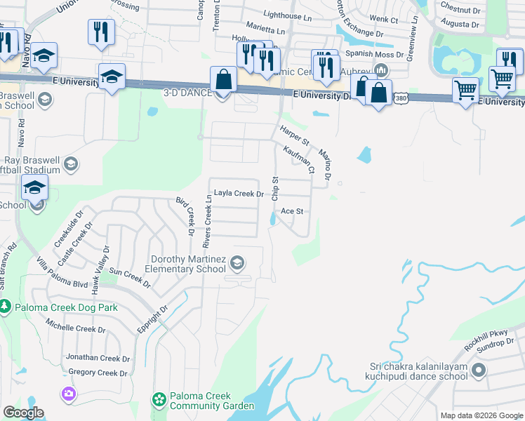 map of restaurants, bars, coffee shops, grocery stores, and more near 805 Jonius Creek Drive in Little Elm