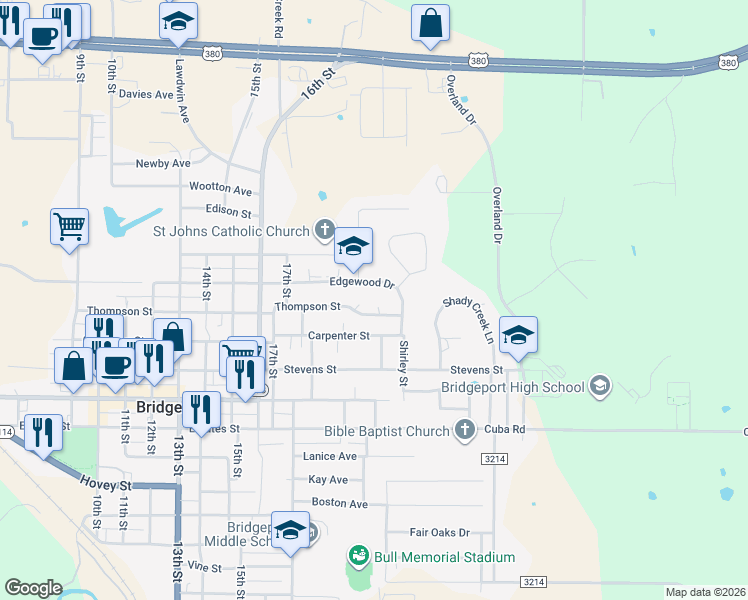 map of restaurants, bars, coffee shops, grocery stores, and more near 2006 Edgewood Drive in Bridgeport