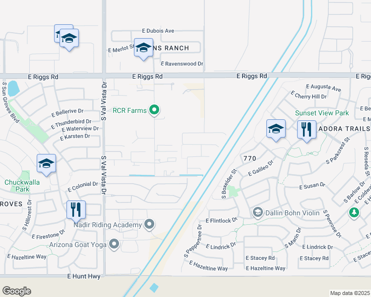 map of restaurants, bars, coffee shops, grocery stores, and more near 1928 East La Costa Drive in Gilbert