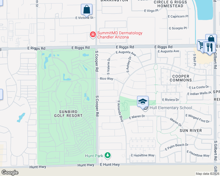 map of restaurants, bars, coffee shops, grocery stores, and more near 2102 East La Costa Drive in Chandler