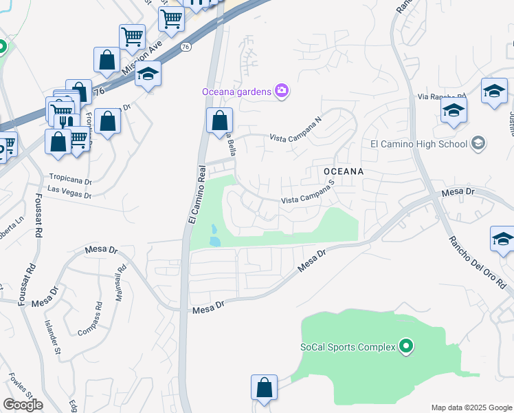 map of restaurants, bars, coffee shops, grocery stores, and more near 3621 Vista Campana South in Oceanside