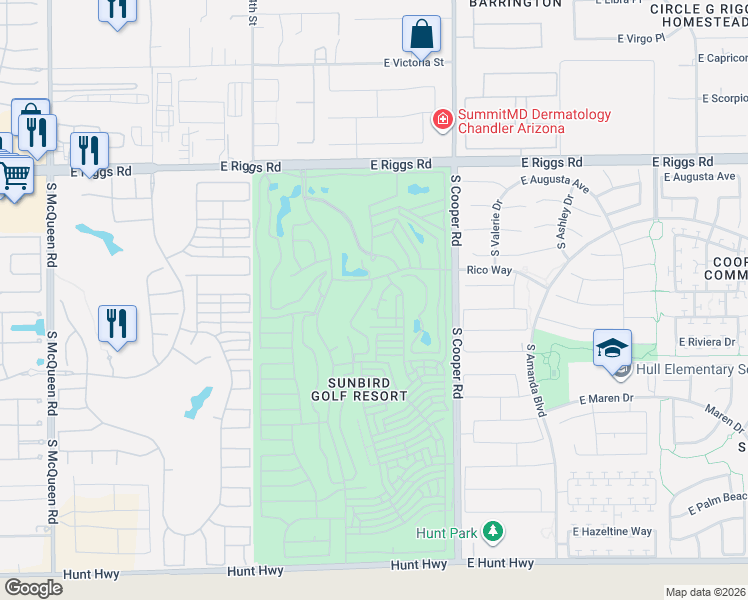 map of restaurants, bars, coffee shops, grocery stores, and more near 6340 South Cypress Point Drive in Chandler