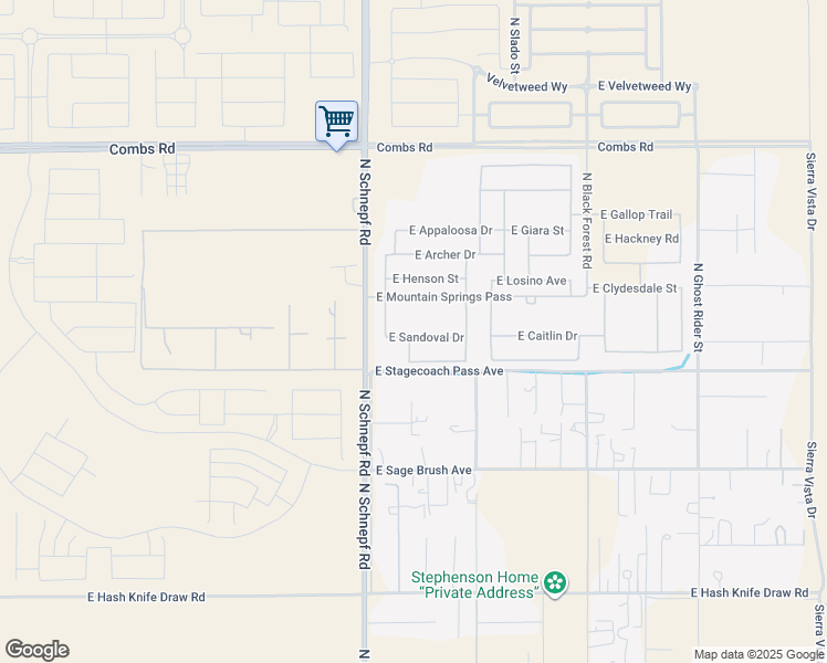 map of restaurants, bars, coffee shops, grocery stores, and more near 3544-3706 East Stagecoach Pass Avenue in San Tan Valley