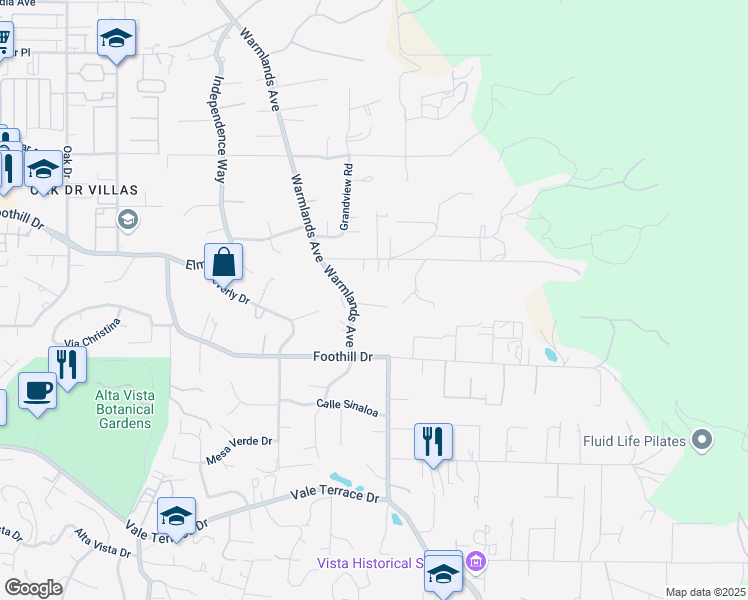 map of restaurants, bars, coffee shops, grocery stores, and more near in Vista