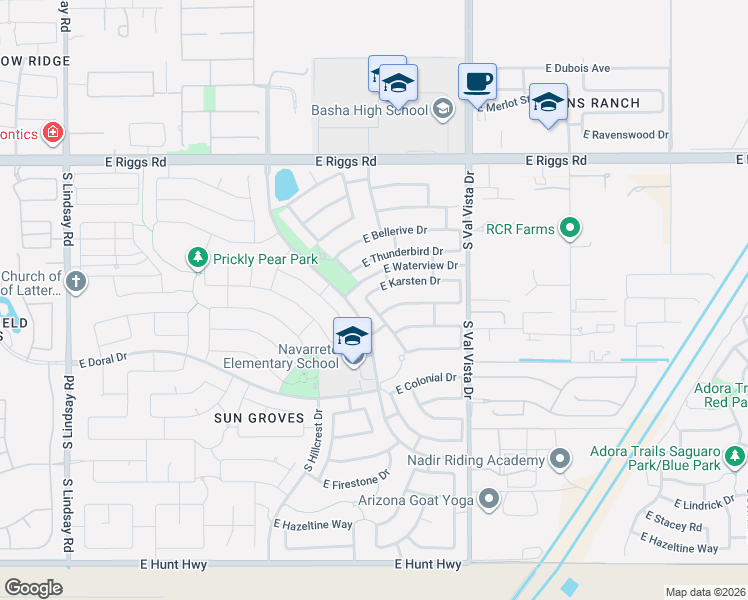 map of restaurants, bars, coffee shops, grocery stores, and more near 4809 East Karsten Drive in Chandler