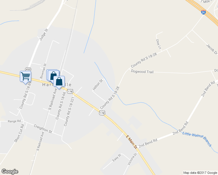 map of restaurants, bars, coffee shops, grocery stores, and more near 171 Hilton Street in Harleyville