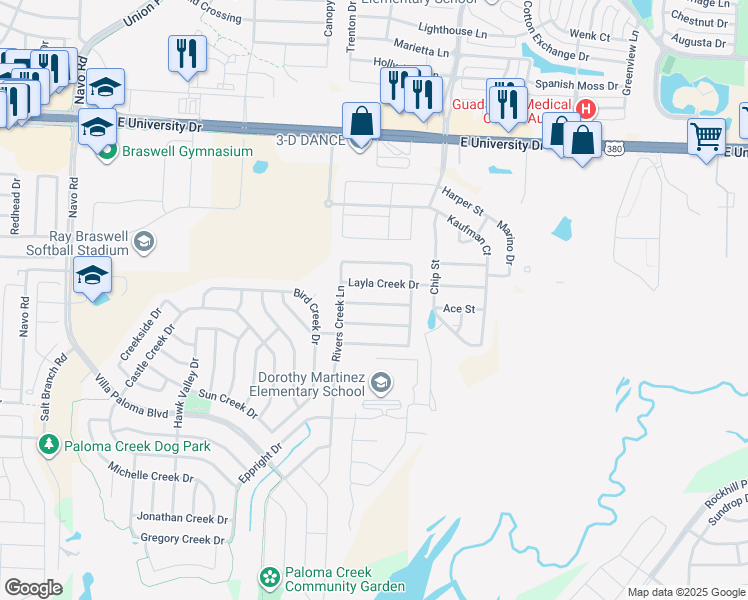 map of restaurants, bars, coffee shops, grocery stores, and more near 3101 Montserrat Creek Drive in Little Elm