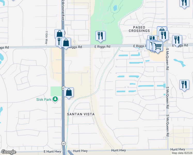 map of restaurants, bars, coffee shops, grocery stores, and more near 6361 Fresno Street in Chandler