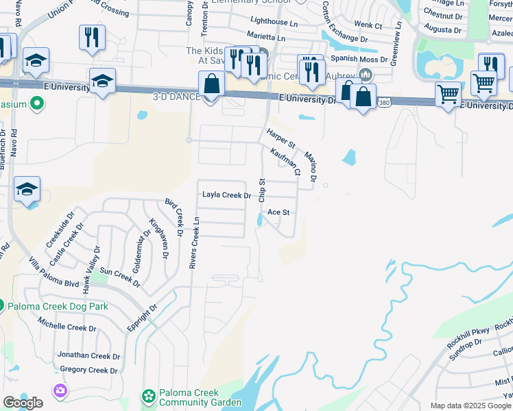 map of restaurants, bars, coffee shops, grocery stores, and more near 805 Jonius Creek Drive in Little Elm