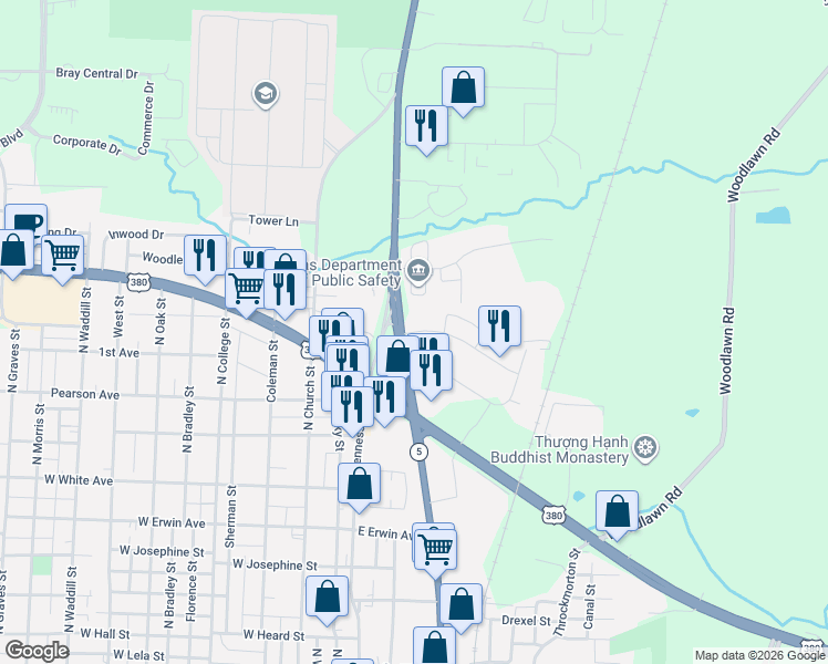 map of restaurants, bars, coffee shops, grocery stores, and more near 1410 North McDonald Street in McKinney