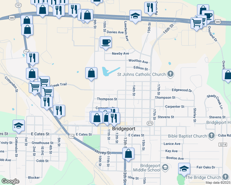 map of restaurants, bars, coffee shops, grocery stores, and more near 1010 Turkey Creek Court in Bridgeport