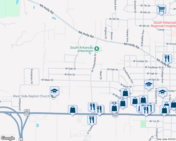 map of restaurants, bars, coffee shops, grocery stores, and more near 1909 West Oak Street in El Dorado