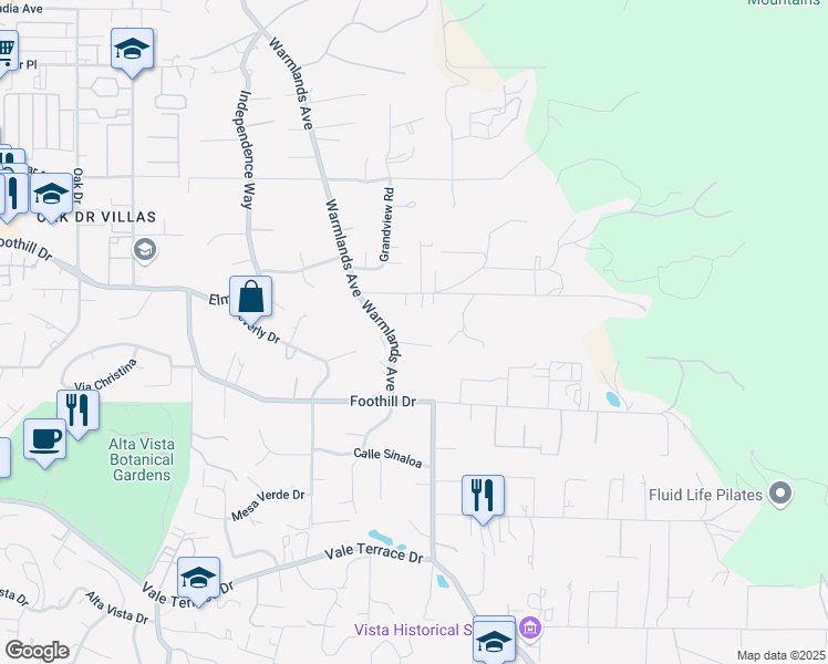 map of restaurants, bars, coffee shops, grocery stores, and more near in Vista