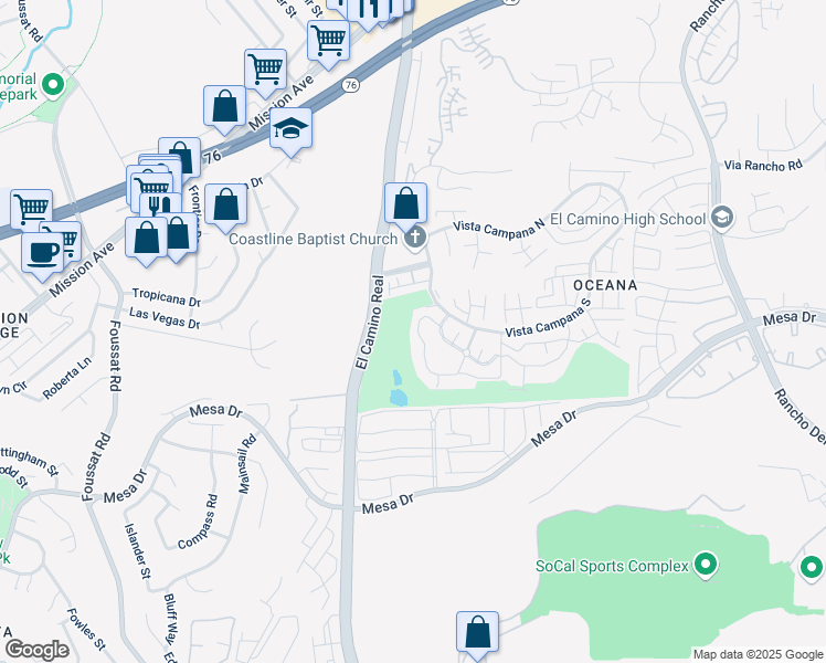 map of restaurants, bars, coffee shops, grocery stores, and more near 3621 Vista Campana North in Oceanside