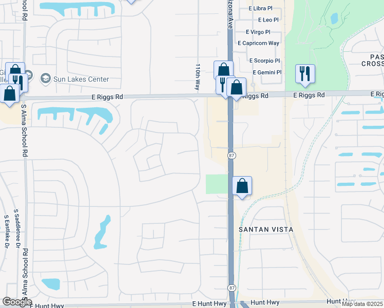 map of restaurants, bars, coffee shops, grocery stores, and more near 11021 East Twilight Court in Sun Lakes