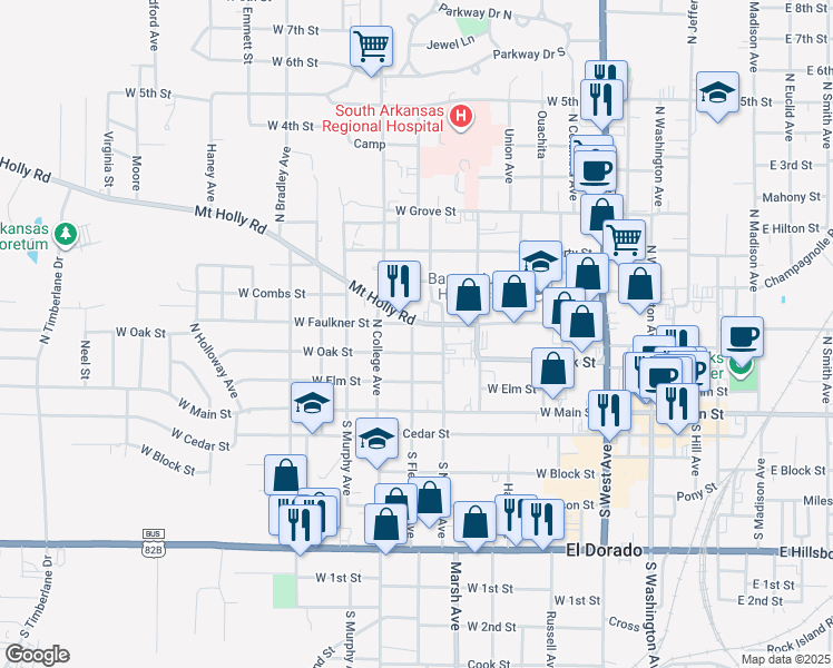 map of restaurants, bars, coffee shops, grocery stores, and more near 315 North Flenniken Avenue in El Dorado