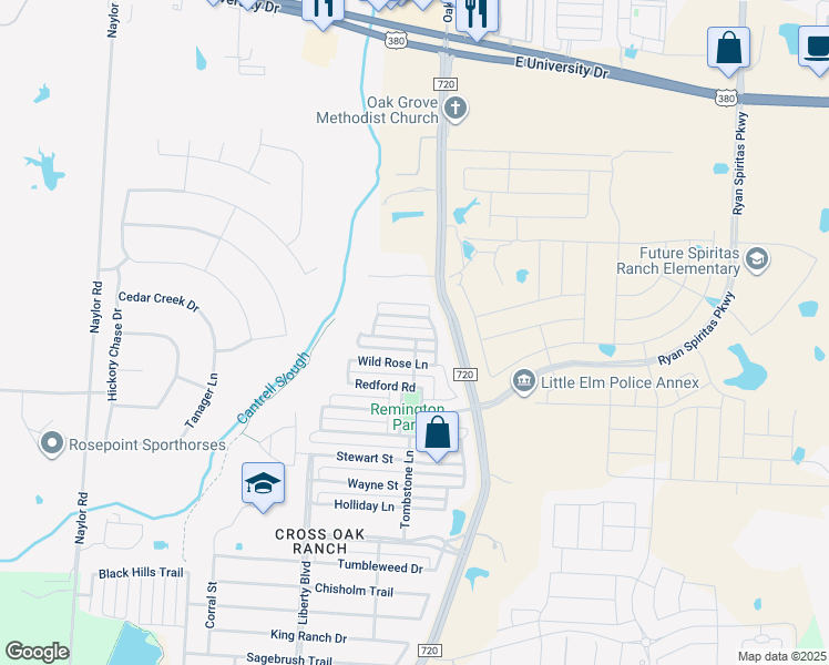 map of restaurants, bars, coffee shops, grocery stores, and more near 9045 Sundance Trail in Aubrey