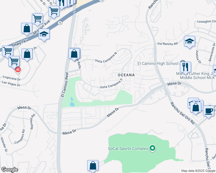 map of restaurants, bars, coffee shops, grocery stores, and more near 3755 Vista Campana South in Oceanside