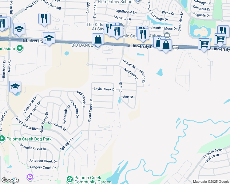 map of restaurants, bars, coffee shops, grocery stores, and more near 805 Jonius Creek Drive in Little Elm